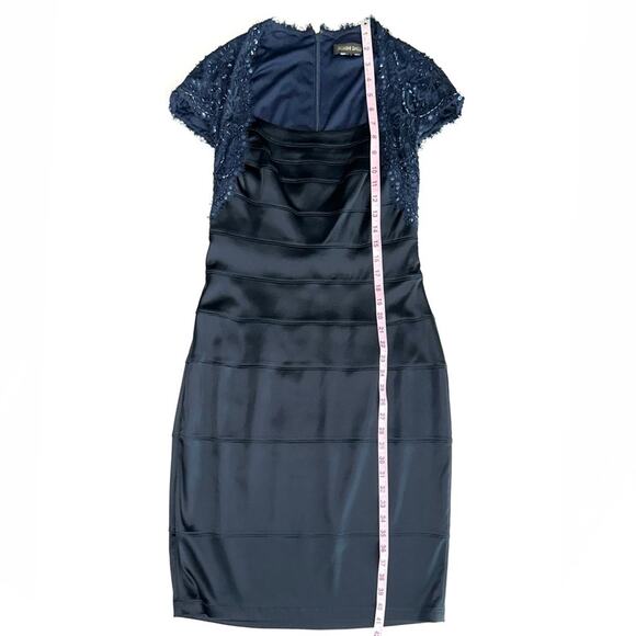 Tadashi Shoji Black Navy Bandage Satin Beaded Cocktail Dress Size 8 - Picture 8 of 12